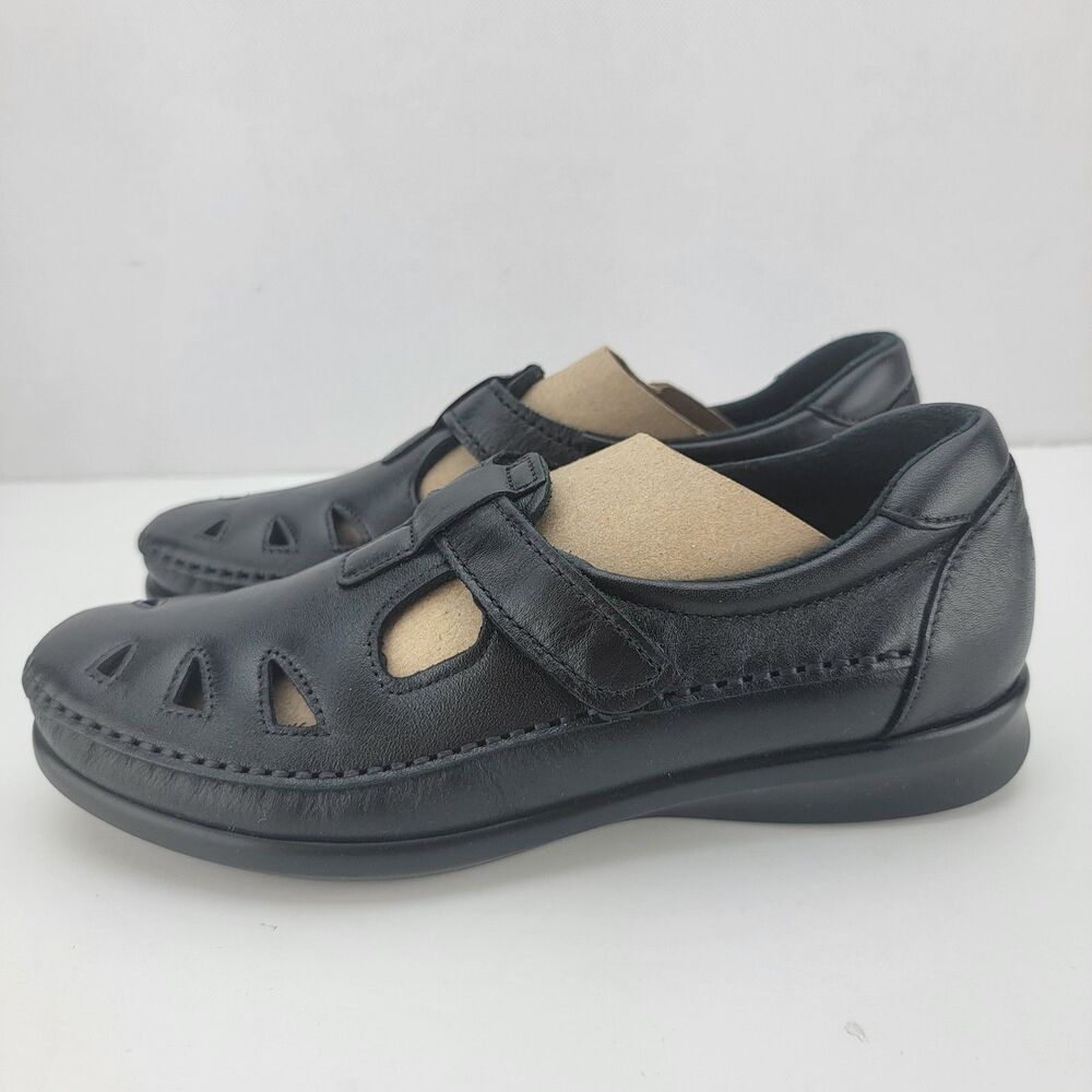SAS Womens Size 6.5 SLIM Black Leather Roamer MJ Flat Shoes